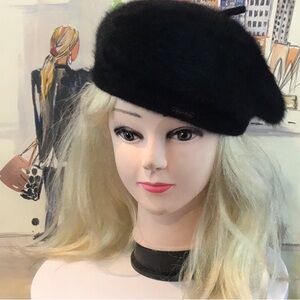 Calvin Klein Soft Angora Black Beret Hat NWOT